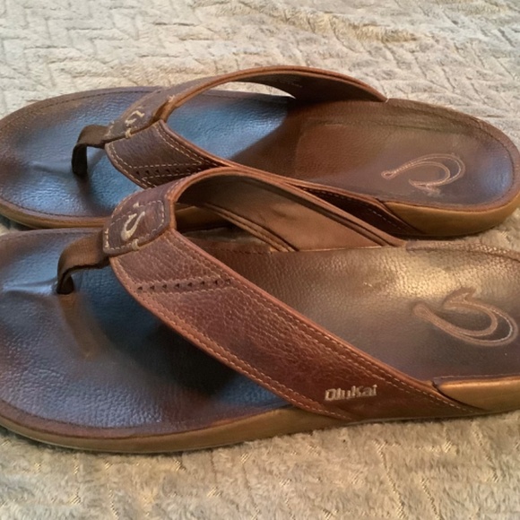 Olukai Nui Men’s Flip Flops Size 11 Brown Leather - Picture 3 of 6